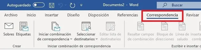 sección correspondencia de Word